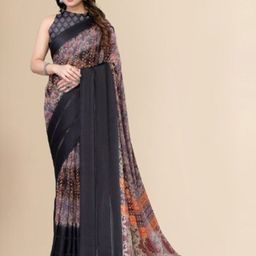 Rujave Floral Printed Zari Pure Chiffon Leheriya Saree-picture-4
