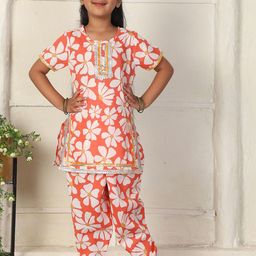 Cutiekins Girls Floral Printed Round Neck Gotta Patti Straight Kurta With Dhoti Pants-picture-38
