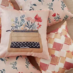 Home Centre Peach-Coloured & Green 5 Pieces Cotton Cushion Covers-picture-12