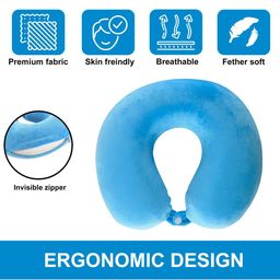 aura Kuber Industries Blue Memory Foam Filled Polyester Ultra Soft Travel Pillow image 5