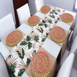 LADLI JEE 2-Pcs Pink & Green Woven Design Heat Resistant Table Placemats-22