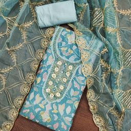 KALINI Embroidered Organza Semi-Stitched Dress Material-image-85