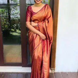 HERE&NOW Woven Design Zari Pure Silk Banarasi Saree-image-49
