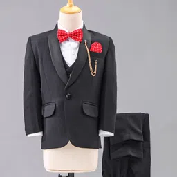 Robo Fry 4 Piece Full Sleeves Party Suit With Bow - Black (Brooch Design May Vary)-image-37