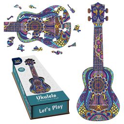 Webby Colourful Ukulele Beautiful Unique Family Guitar Shape Jigsaw Puzzle Multicolour - 100 Pieces-11