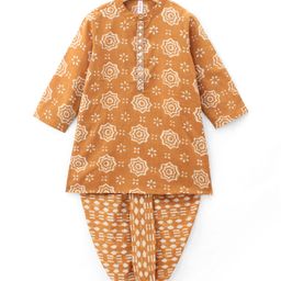 Babyhug 100% Cotton Woven Full Sleeves Kurta With Dhoti Floral Print - Mustard-image-15