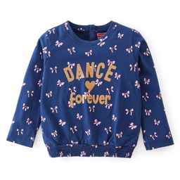 Babyhug Cotton Knit Full Sleeves T-Shirt Bow Foil Printed & Smock Detailing - Navy Blue-image-58