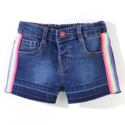 Babyhug Cotton Mid Thigh Length Stretchable Denim Shorts with Ribbon Patch - Blue-picture-23