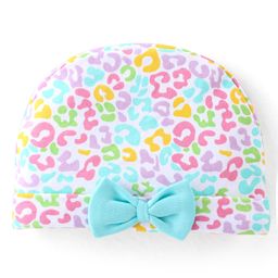 Babyhug 100% Cotton Knit Printed Cap With Bow- Multicolor-picture-6