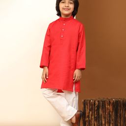 P-MARK Full Sleeves Solid Kurta & Pyjama Set - Maroon-image-36
