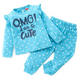 Babyhug Single Jersey Knit Full Sleeves Night Suit Hearts Printed - Blue-picture-42