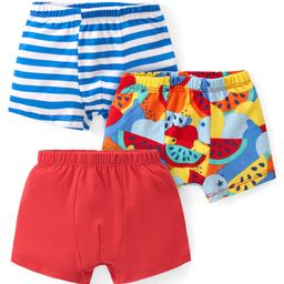 Babyhug 100% Cotton Trunk with Stripes & Tropical Print Pack Of 3 - Multicolor-image-55