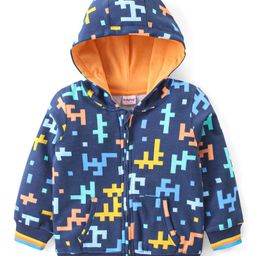 Babyhug Cotton Knit Full Sleeves Hooded Printed Sweatjacket with Kangaroo Pockets - Navy Blue-image-51