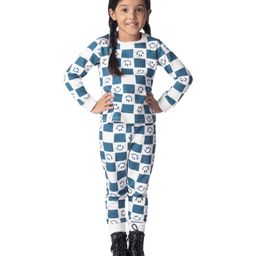 Plan B Cotton Blend Full Sleeves Winter Theme Smiley Printed Thermal Tee & Joggers Set - Cream, Blue-image-95