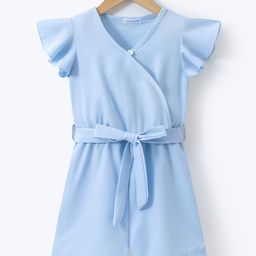 Mark & Mia Frill Sleeves Solid Color Jumpsuit - Light Blue-image-10