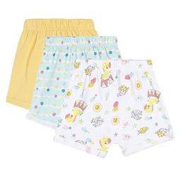 MINI KLUB Cotton Pack Of 3 Solid & Polka Dots Printed Shorts - Yellow Blue & White-image-64