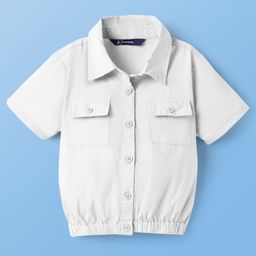 Pine Kids Poplin Woven Half Sleeves Solid Color Top - White-image-99