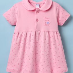Tango Interlock Knit Half Sleeves Peter Pan Collar Frock with Dear Mom I Love You Print - Pink-picture-15
