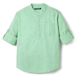 Pine Kids 100% Cotton Full Sleeves Stripes Shirt With Mandarin Collar - Light Green-image-4