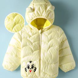 Mark & Mia Woven Full Sleeves Hooded Padded Jacket With Animal Print & Ear Applique - Yellow-picture-29