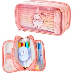 FunBlast 3 Compartment Transparent Pencil Pouch with Zipper Closure Peach-6