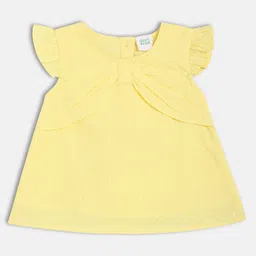 MINI KLUB Cotton Woven Frill Sleeves Swiss Dot Embroidered Top - Yellow-picture-16