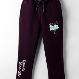 Olio Kids Full Length Fleece and Woollen Pant with Text Print - Wine-picture-4