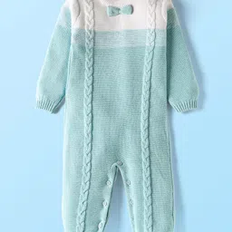 Babyhug Cotton Knit Full Sleeves Winter Wear Romper With Cable Knit Design & Bow Applique - Light Blue-picture-38