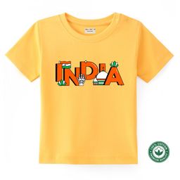 BLUSHES 100% Cotton Knit Independence Day Theme Half Sleeves India Text Printed Tee - Yellow-image-67