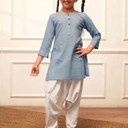 VASTRAMAY Girls Round Neck Pure Cotton Kurta with Harem Pants-picture-40