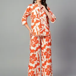 BEACH & HILL Printed Mandarin Collar Pure Cotton Shirt With Trousers-image-82