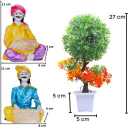 Aura White & Pink 3 Pieces Figurine Showpiece With Artificial Plants-11
