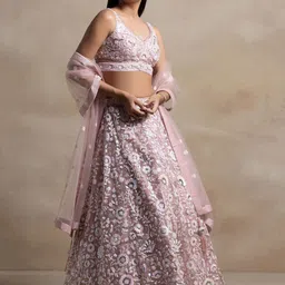 FABPIXEL Embroidered Sequinned Semi-Stitched Lehenga & Unstitched Blouse With Dupatta image 3
