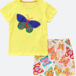 Oh Rare Girls Printed Shorts Sleeves Round Neck Cotton T-shirt With Shorts-image-86