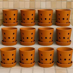The handicraftian Orange 12 Pieces Cone Orchid Terracotta Small Planters-picture-19