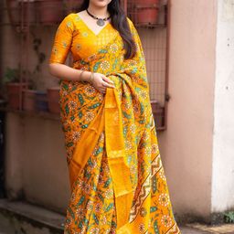 DIVASTRI Kalamkari Zari Silk Blend Designer Saree-image-53