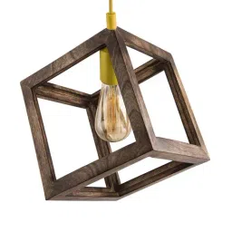 Homesake Modern Antique Wooden Pendant Cube Light with Yellow Silicon Holder(Bulb not included)-17