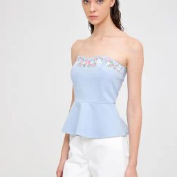 Cover Story Light Blue Embroidered Peplum Top-image-80