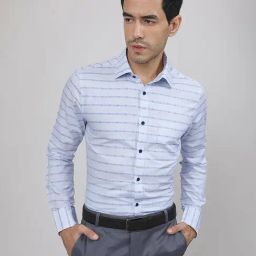 Louis Stitch Blue Cotton Regular Fit Striped Shirt-image-25