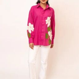 Jilmil Women's Jasmine Pink Handcrafted Cotton Over Sized Shirt-image-13