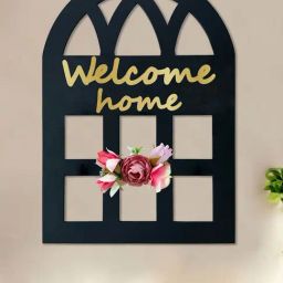 Art Street Black & Gold Engineered Wood Welcome Home Plaque & Flower Window Style Wall Art-image-42