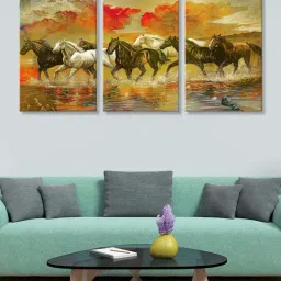 999Store Yellow Horses Art 3 Frame Canvas Paintings-26