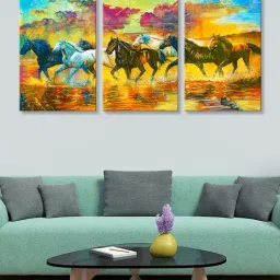 999Store Multicolor Running Horses Art 3 Frame Canvas Paintings-1