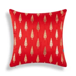 Home4U Johra Red & Gold Poly Dupion Cushion Cover - Set of 1-image-25