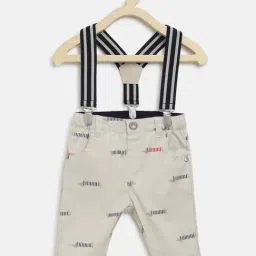 Chicco Kids Taupe Printed Trousers with Suspenders-image-45