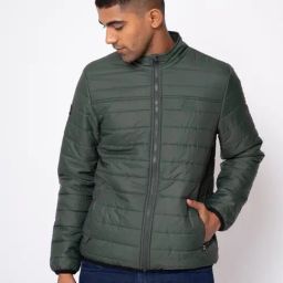 Royal Enfield Olive Full Sleeves Mock Collar Jacket-image-7