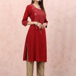 Rangriti Red Printed Knee Length A Line Kurta-picture-11