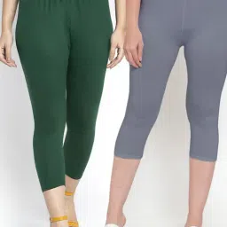 Gracit Grey & Green Mid Rise Capris - Pack Of 2-image-36