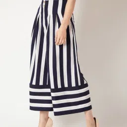 Miss Chase Navy & White Striped Relaxed Fit High Rise Regular Length Culottes-image-62