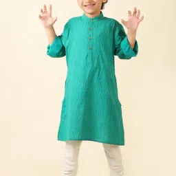 Fabindia Kids Teal Blue Cotton Printed Full Sleeves Kurta-image-68